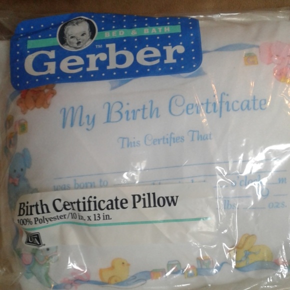 gerber accessories vintage birth certificate pillow poshmark replica birth certificate